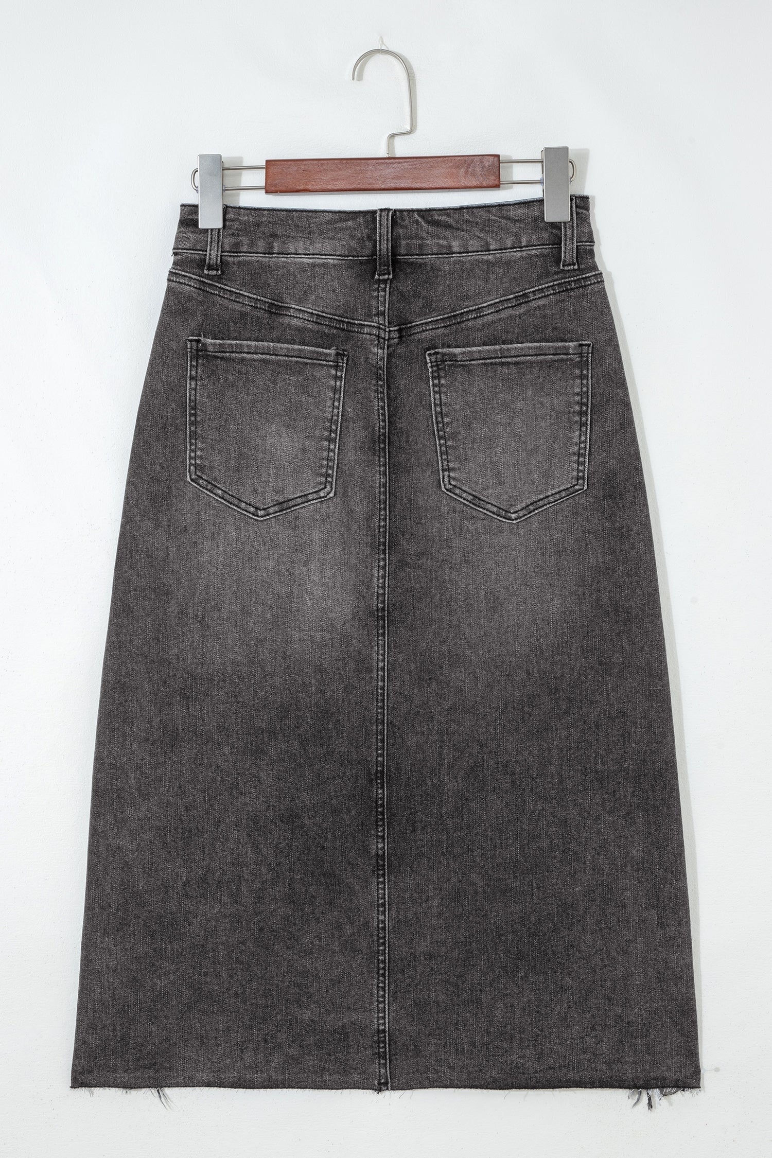 Denim Asymmetrical Distressed Midi Skirt
