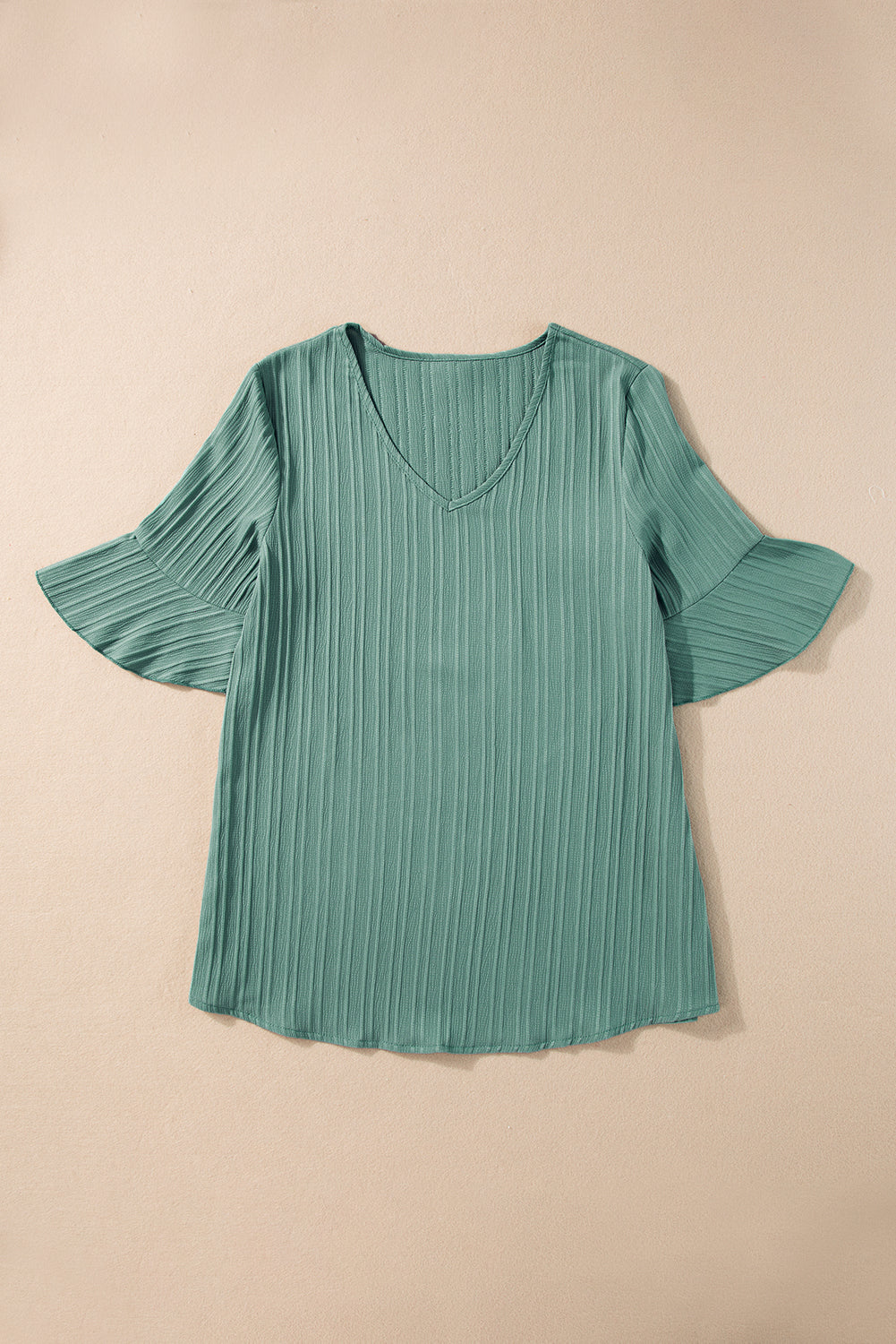 Grass Green Ruffled Half Sleeve V Neck Textured Top by Wild and Free Boutique