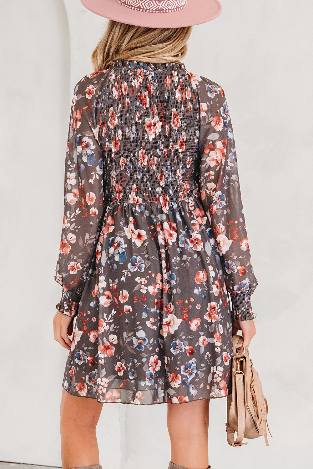 Floral Mesh Long Sleeve Mini Dress