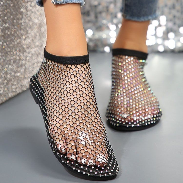 Women's Rhinestone Flat Sandals | Round Toe Mesh Summer Shoes by Sarah Express