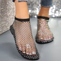 Women's Rhinestone Flat Sandals | Round Toe Mesh Summer Shoes by Sarah Express