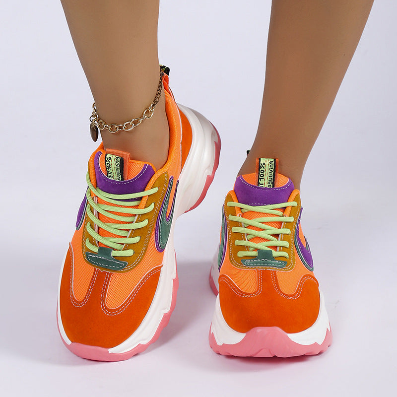 Women's Mixed-Color Lace-Up Sneakers | Mesh Breathable Lightweight Platform Running Shoes by Sarah Express