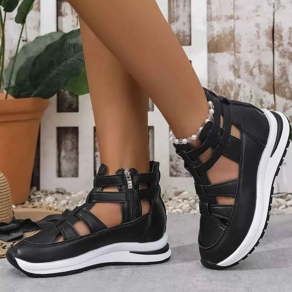 Women's Cutout Platform Sneakers | Low Heel PU Leather Shoes by Sarah Express