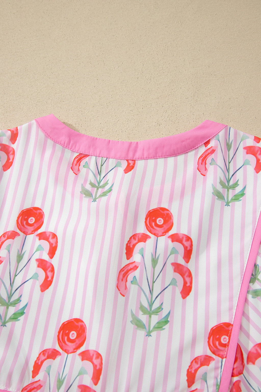 Floral Stripe Tie Neck Puff Sleeve Mini Dress