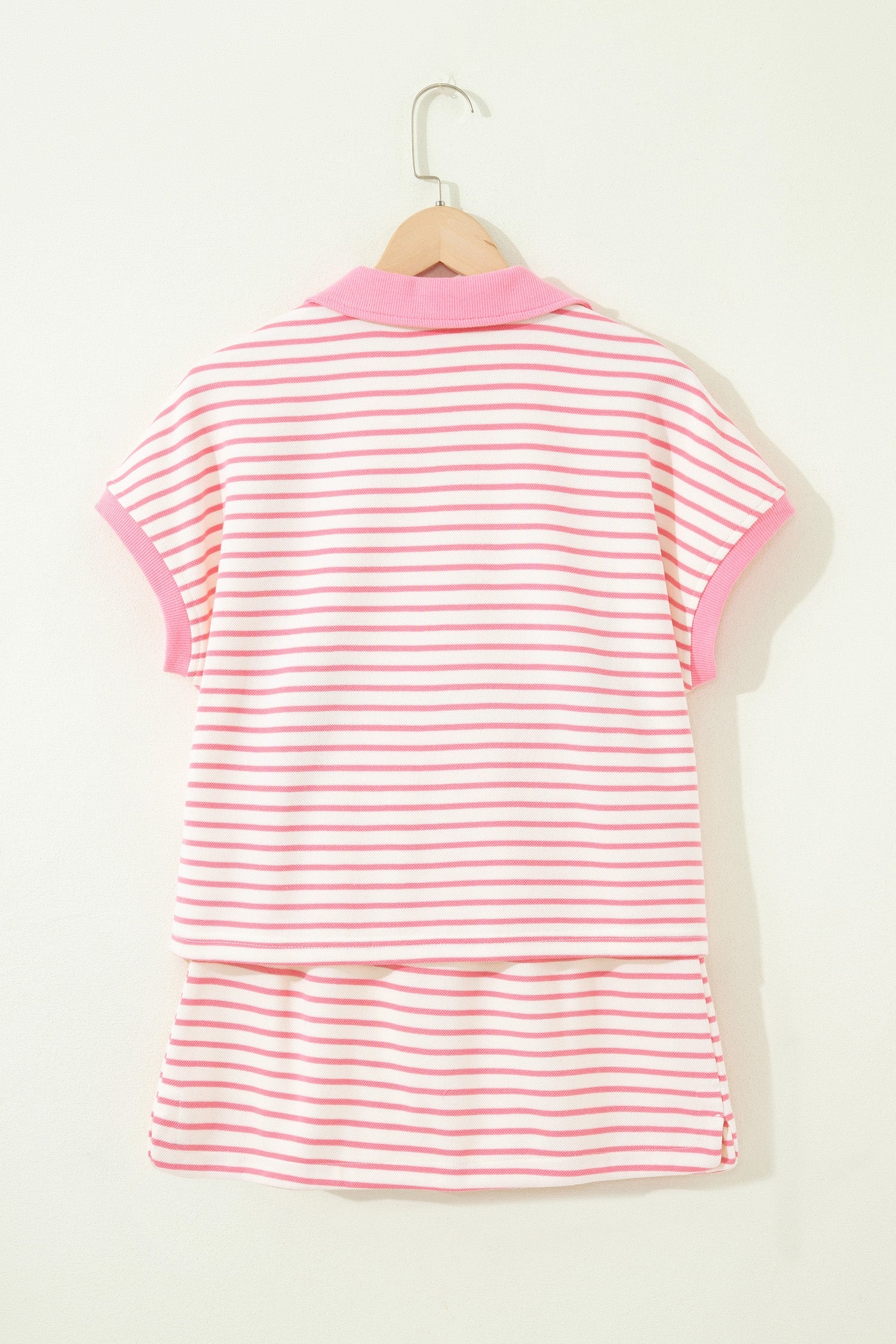 Stripe Colorblock Polo Tee & Drawstring Skort Set