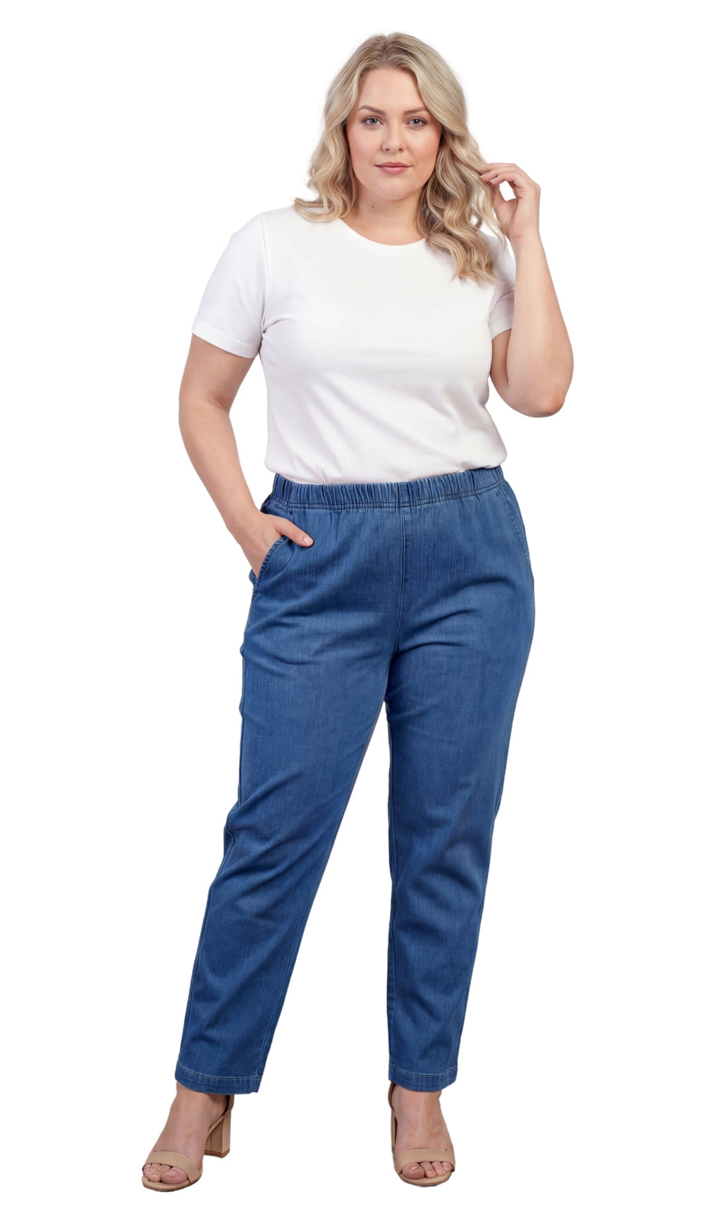 Women's Lightweight Pull-On Denim Jeans — Elastic Waist No Zipper by TURTLE BAY APPAREL