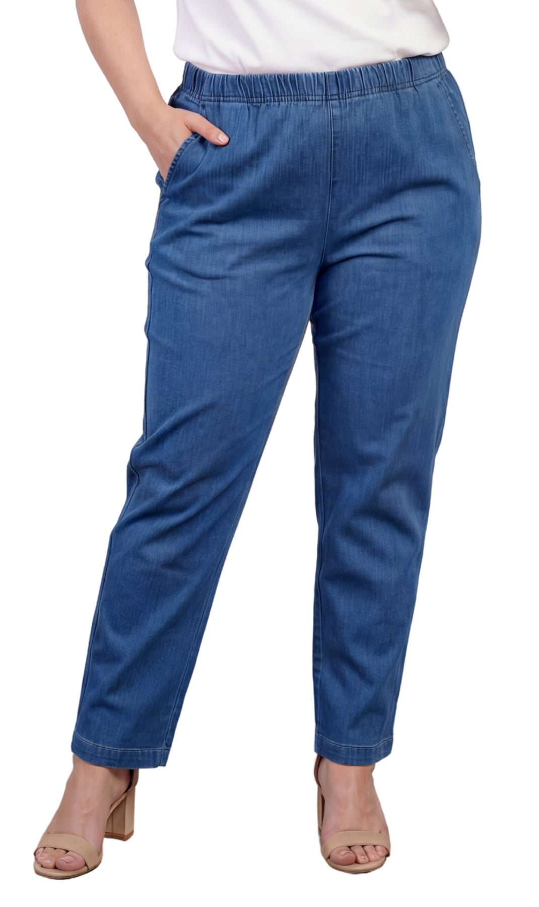 Women's Lightweight Pull-On Denim Jeans — Elastic Waist No Zipper by TURTLE BAY APPAREL