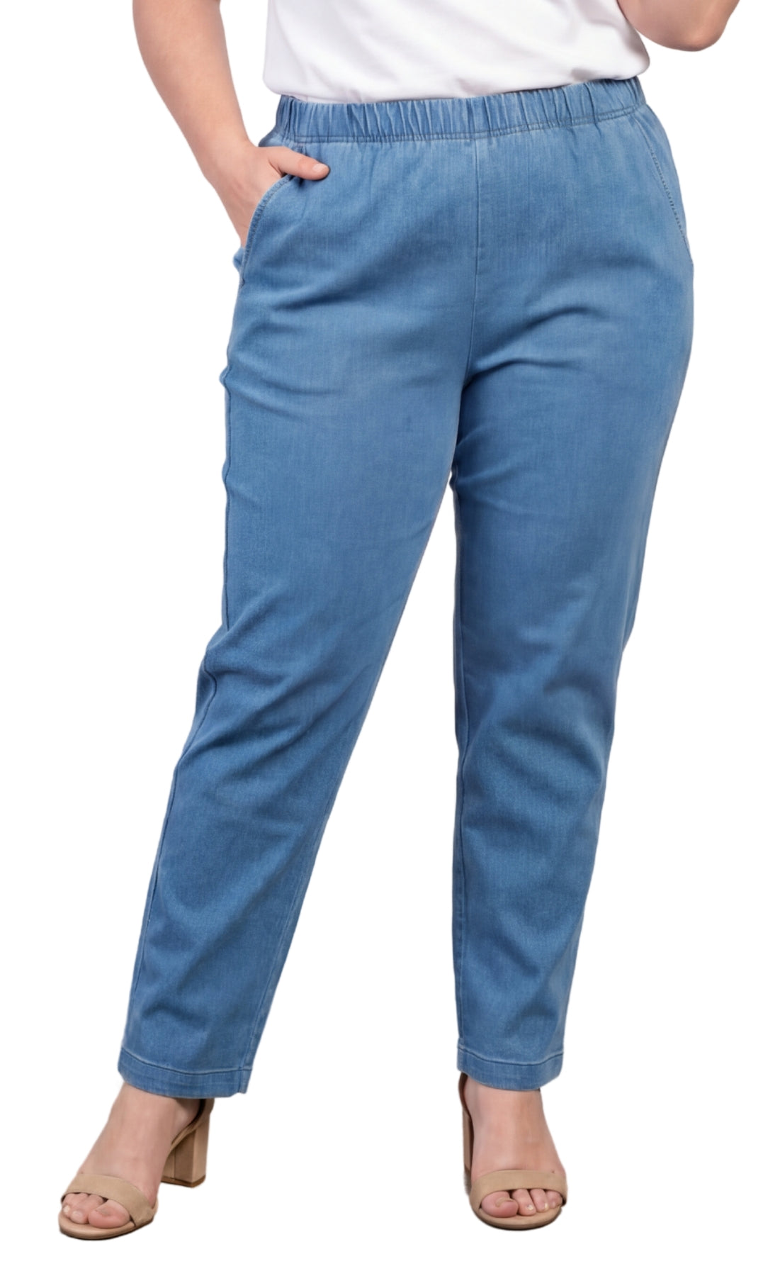 Women's Lightweight Pull-On Denim Jeans — Elastic Waist No Zipper by TURTLE BAY APPAREL