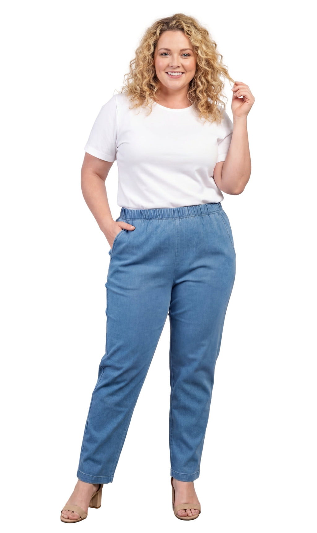 Women's Lightweight Pull-On Denim Jeans — Elastic Waist No Zipper by TURTLE BAY APPAREL