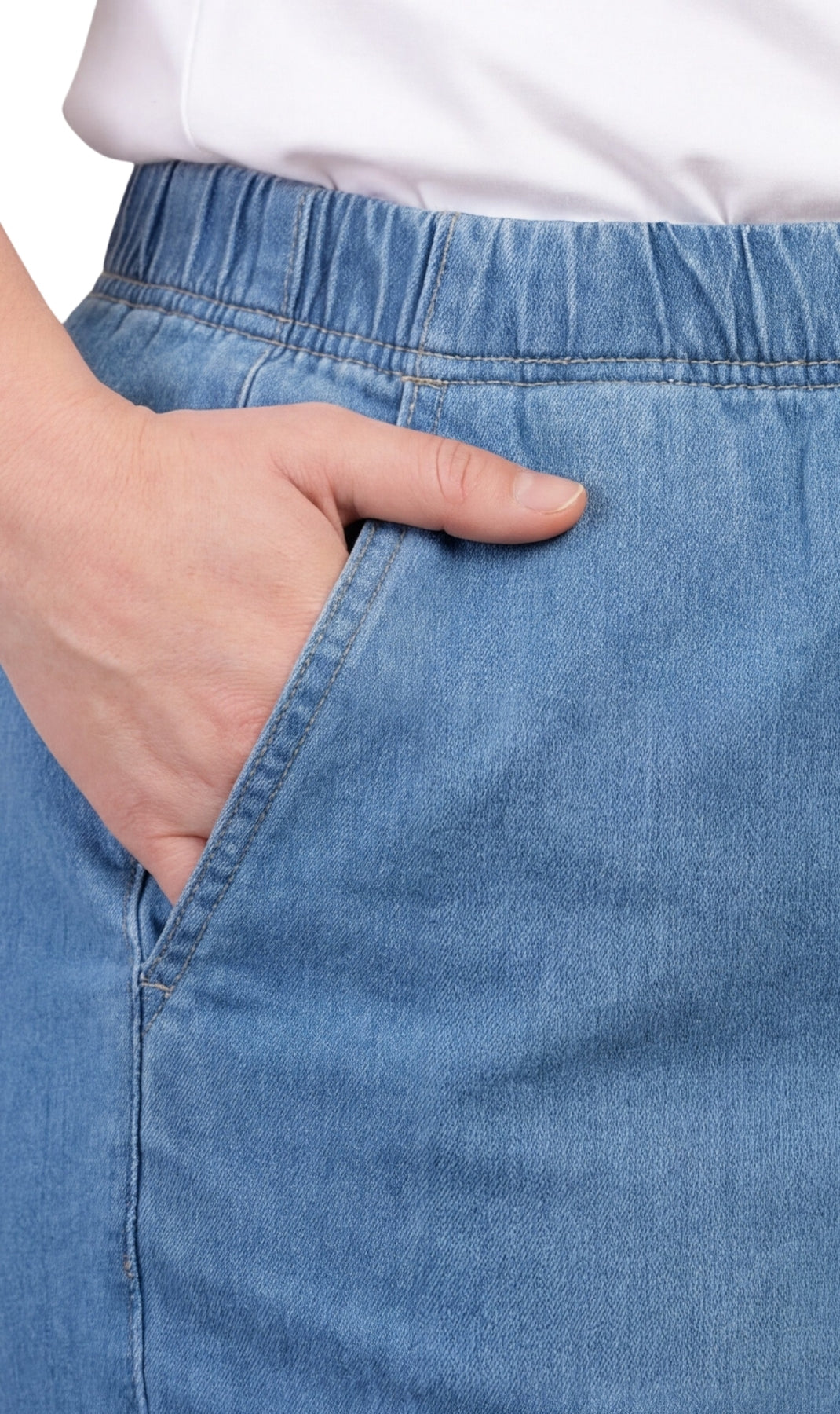 Women's Lightweight Pull-On Denim Jeans — Elastic Waist No Zipper by TURTLE BAY APPAREL