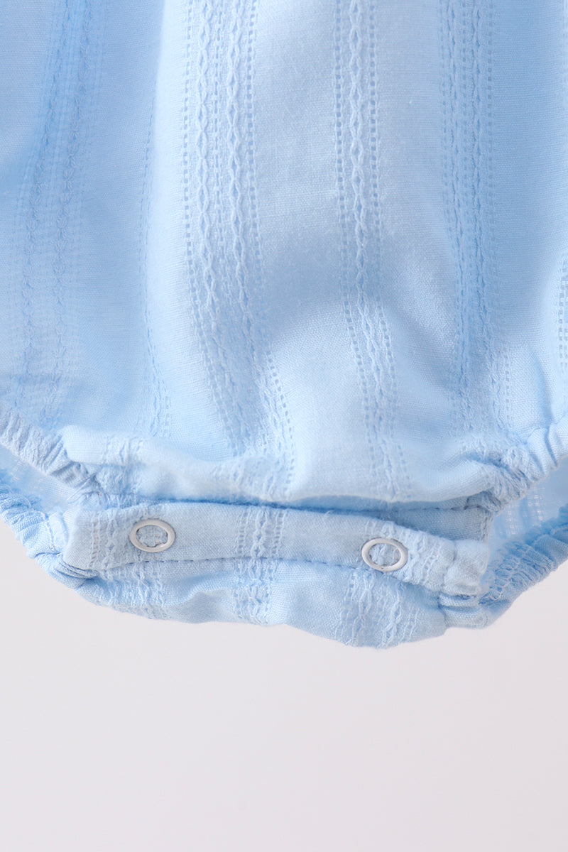 Blue Bow Smocked Embroidered Jacquard Bubble by Abby & Evie