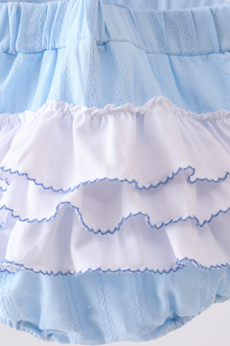 Blue Bow Smocked Embroidered Jacquard Bubble by Abby & Evie