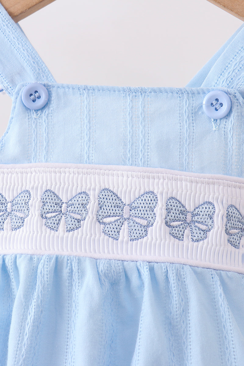 Blue Bow Smocked Embroidered Jacquard Bubble by Abby & Evie