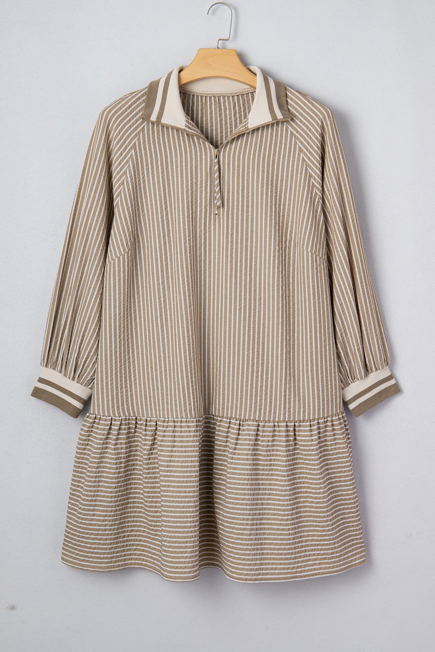 Plus Size Stripe Zip-Up Collared Mini Dress