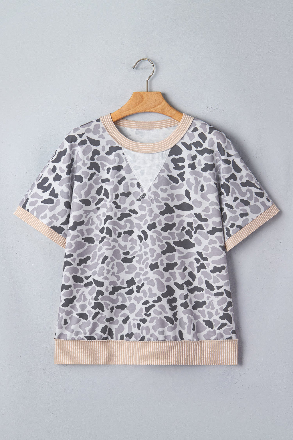 Camo Patchwork Corded Knit Short Sleeve T-Shirt