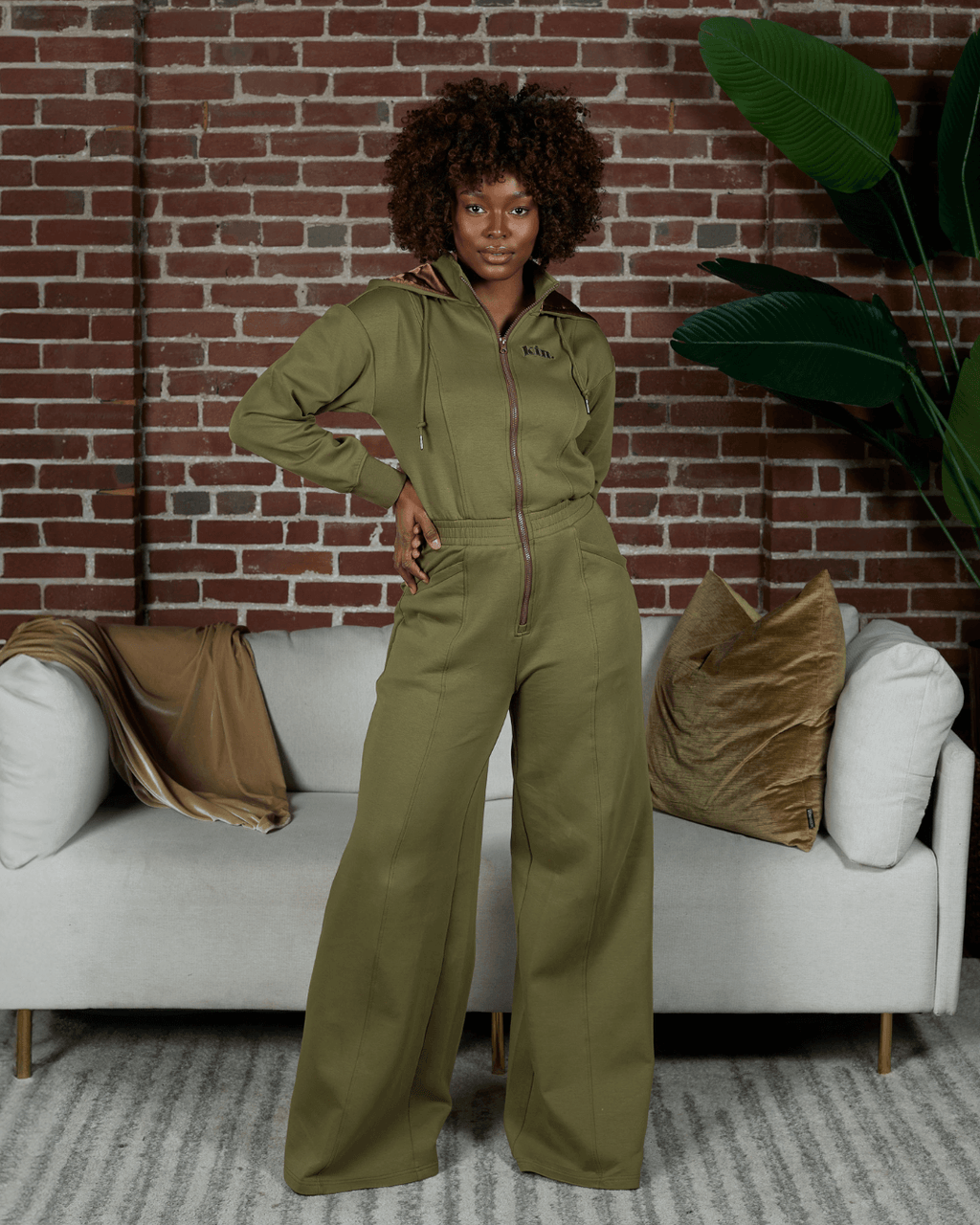 Green Satin Lined Jumpsuit by KINApparel