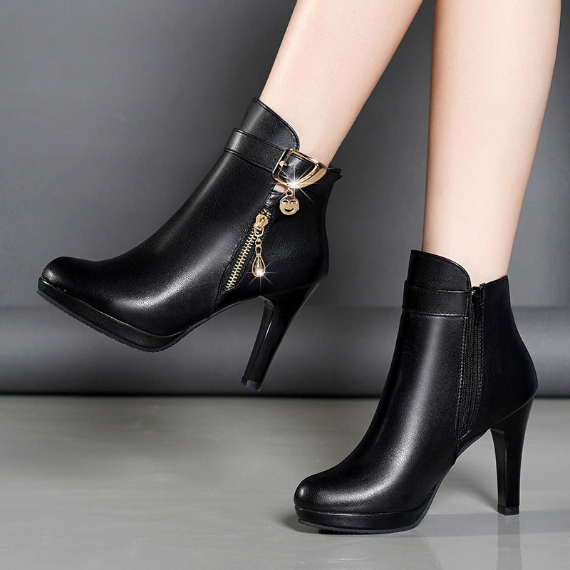 Women's Pointed-Toe Stiletto Boots | PU Leather High Heel Ankle Boots by Sarah Express
