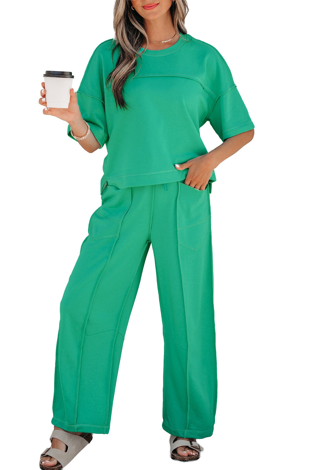 Solid Drop Shoulder Boxy Tee & Barrel Pants Set