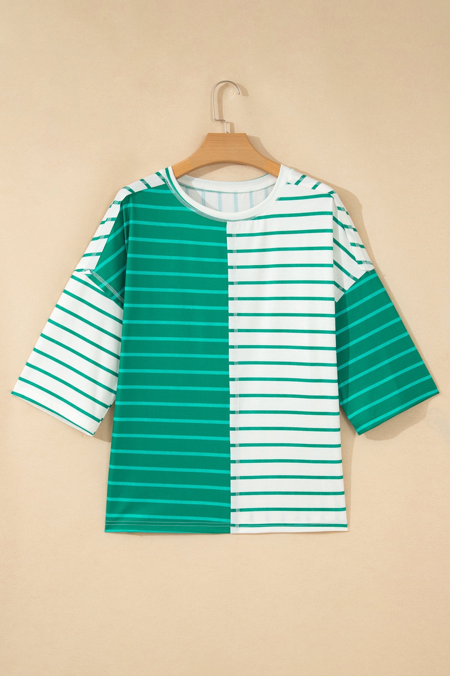 Stripe Colorblock 3/4 Sleeve Loose Tee