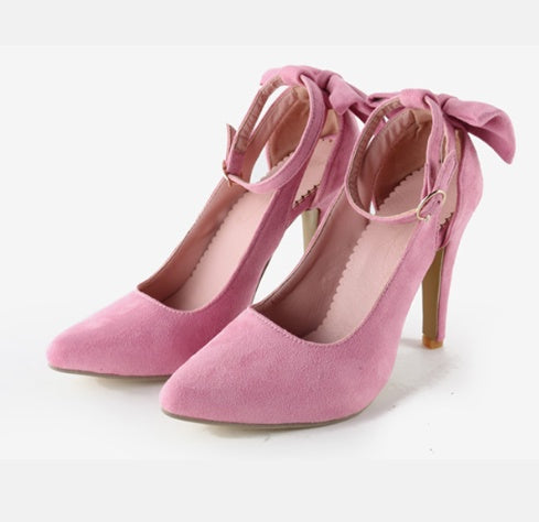 Women's Bow Pointed-Toe High Heels | Faux Leather Stiletto Sandals by Sarah Express