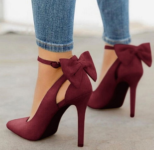 Women's Bow Pointed-Toe High Heels | Faux Leather Stiletto Sandals by Sarah Express
