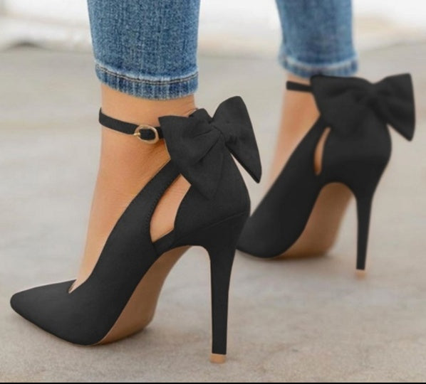 Women's Bow Pointed-Toe High Heels | Faux Leather Stiletto Sandals by Sarah Express