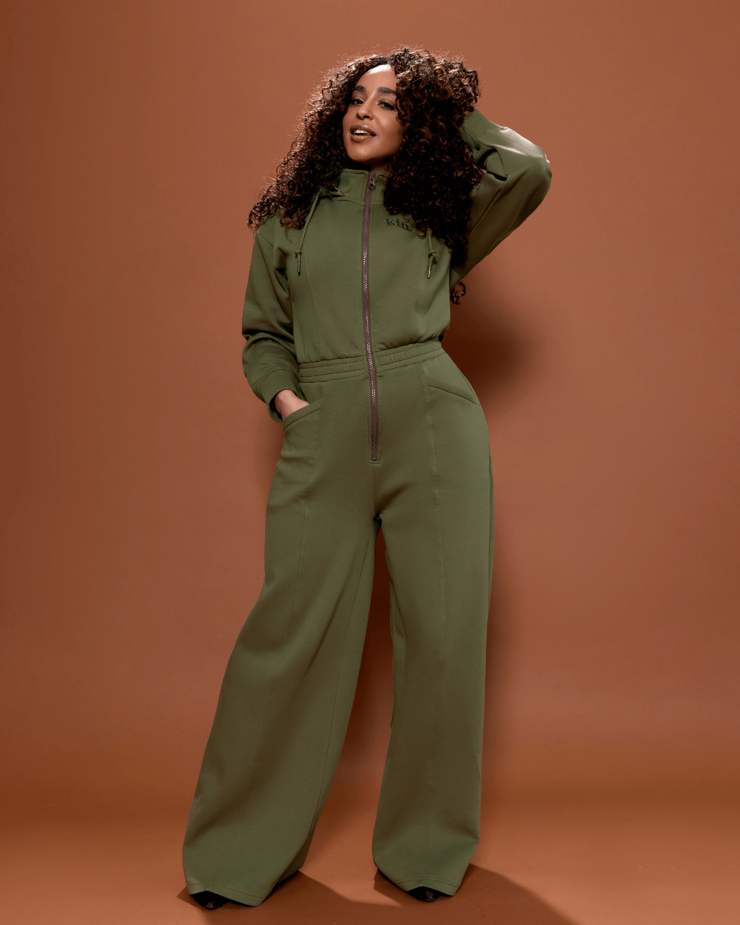 Green Satin Lined Jumpsuit by KINApparel