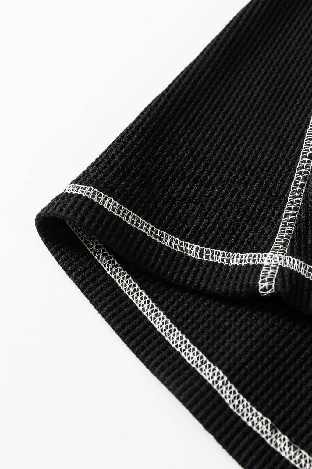 Waffle Textured Contrast Trim V-Neck Tee