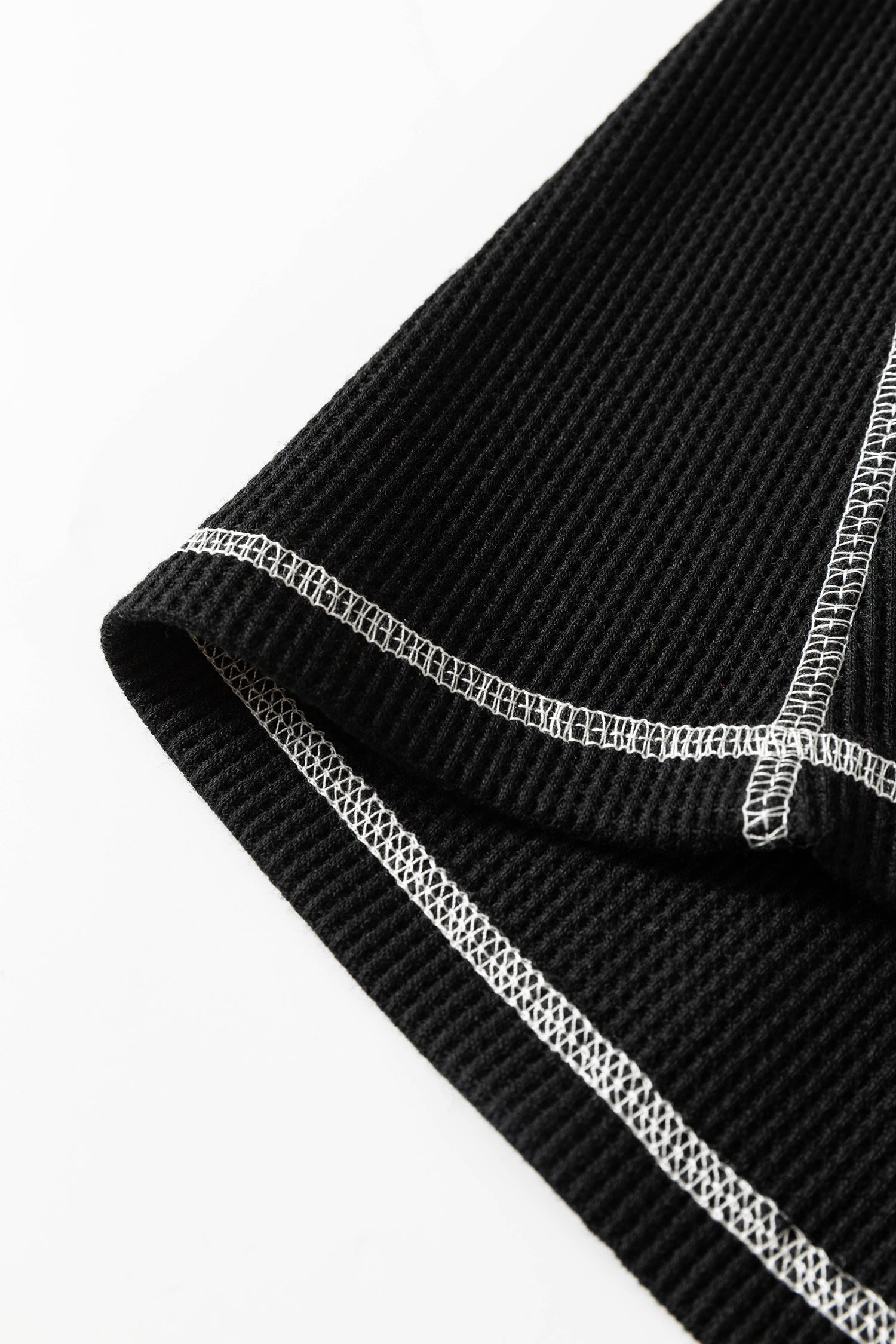 Waffle Textured Contrast Trim V-Neck Tee