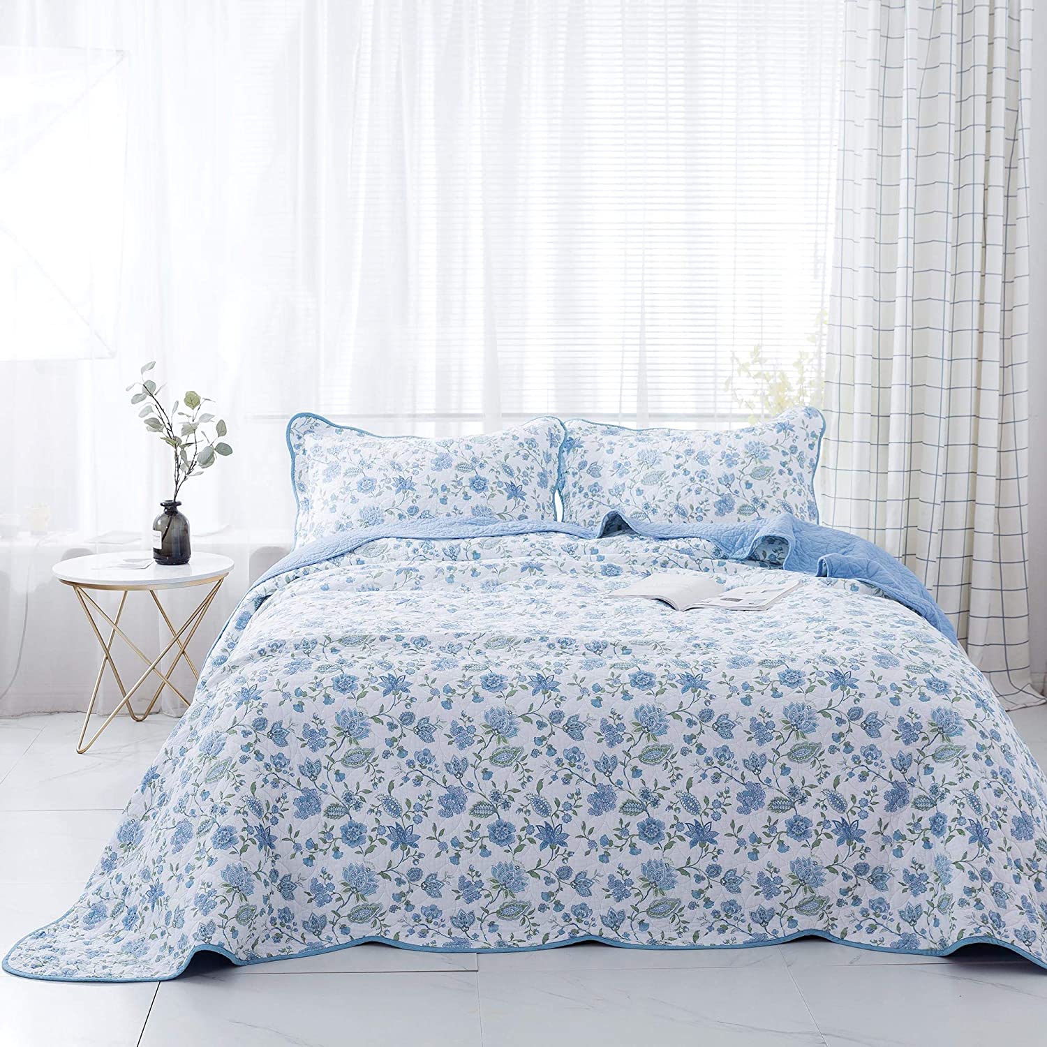 Kasentex 100% Cotton Summer Ultra Soft Floral Design 3 Piece Reversible Bedding Set, Room Decor, Graduation Gifts by Kasentex