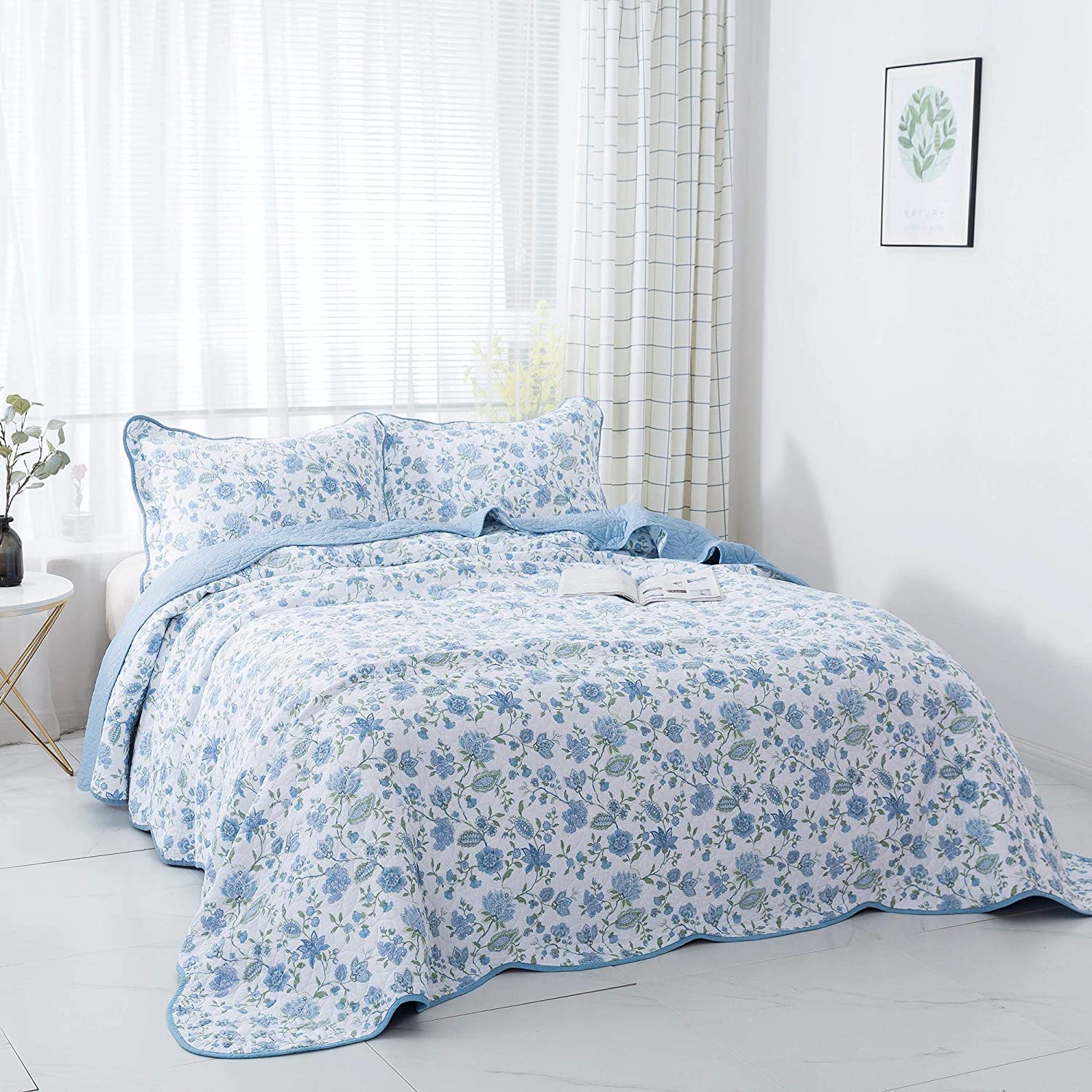 Kasentex 100% Cotton Summer Ultra Soft Floral Design 3 Piece Reversible Bedding Set, Room Decor, Graduation Gifts by Kasentex