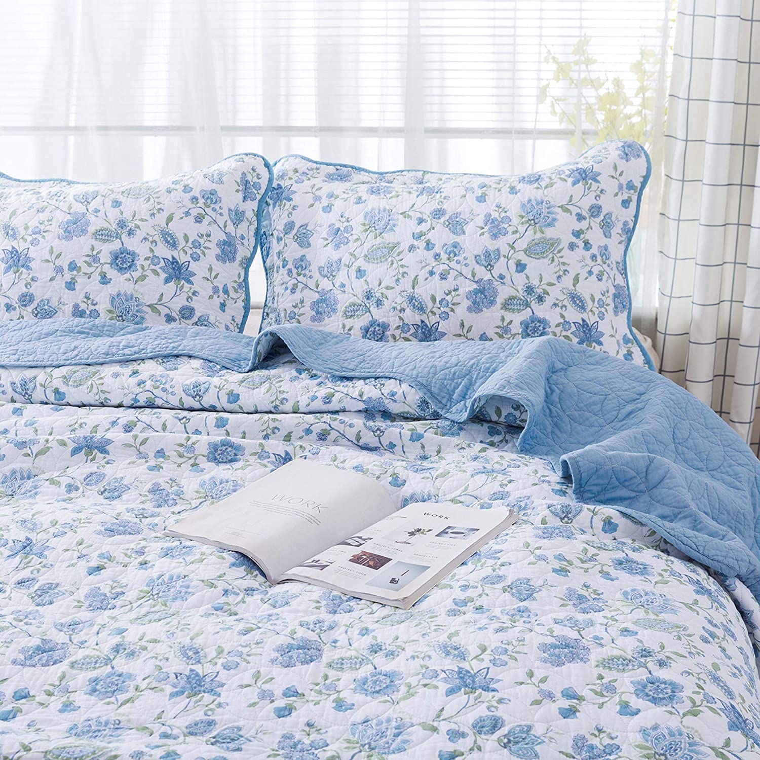Kasentex 100% Cotton Summer Ultra Soft Floral Design 3 Piece Reversible Bedding Set, Room Decor, Graduation Gifts by Kasentex