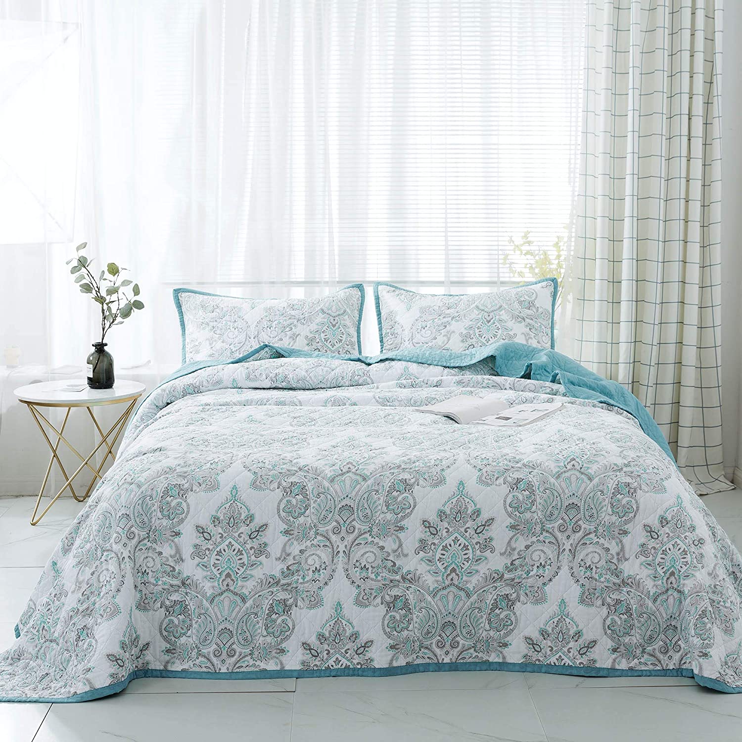 Kasentex 100% Cotton Summer Ultra Soft Floral Design 3 Piece Reversible Bedding Set, Room Decor, Graduation Gifts by Kasentex