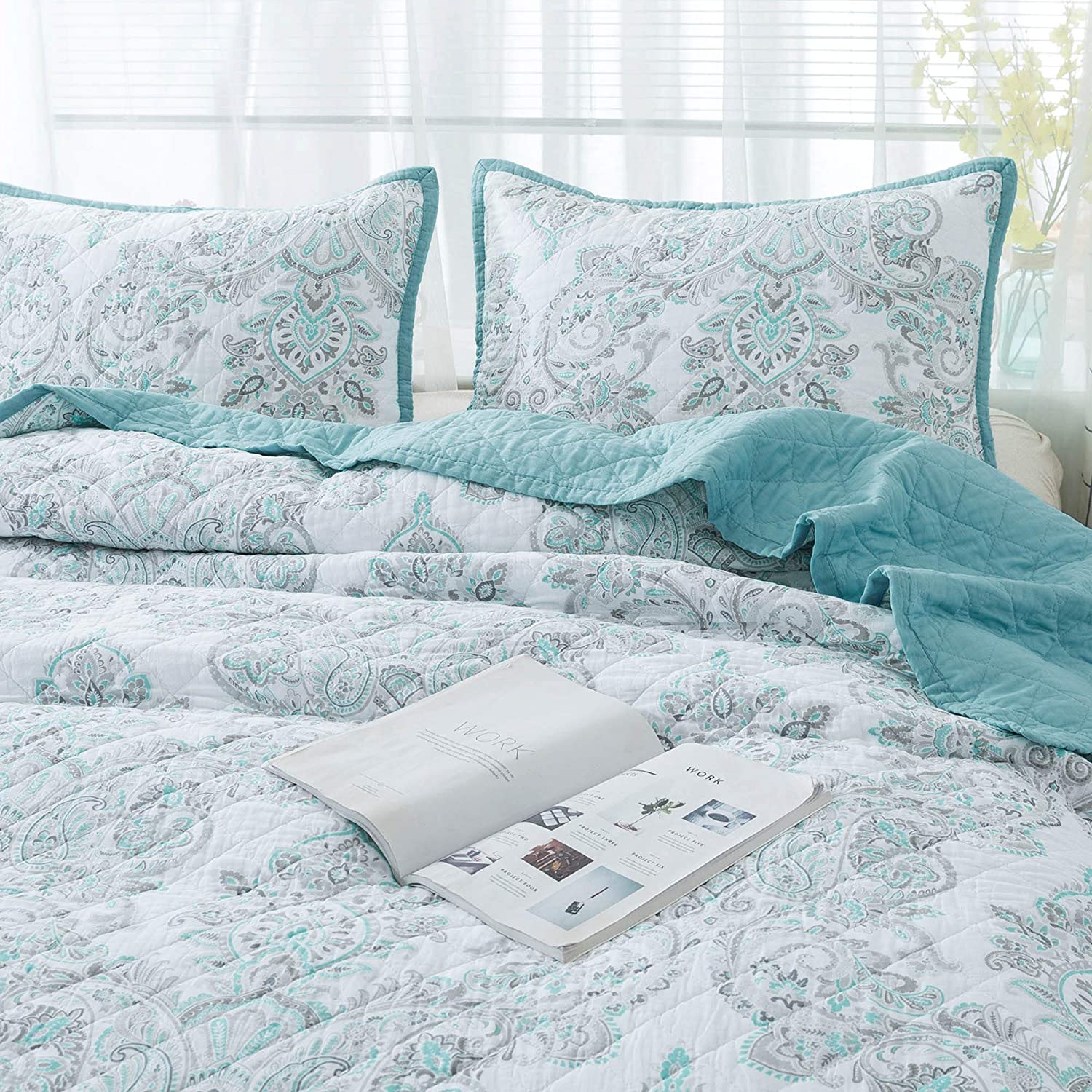 Kasentex 100% Cotton Summer Ultra Soft Floral Design 3 Piece Reversible Bedding Set, Room Decor, Graduation Gifts by Kasentex