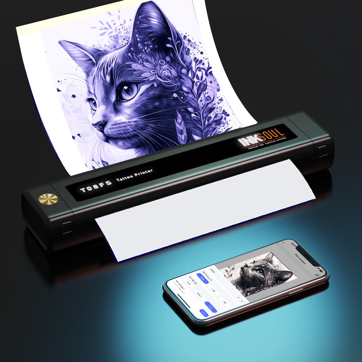 INKSOUL® T08FS Wireless Tattoo Transfer Stencil Printer-Can print shadows by INKSOULSUPPLY.COM