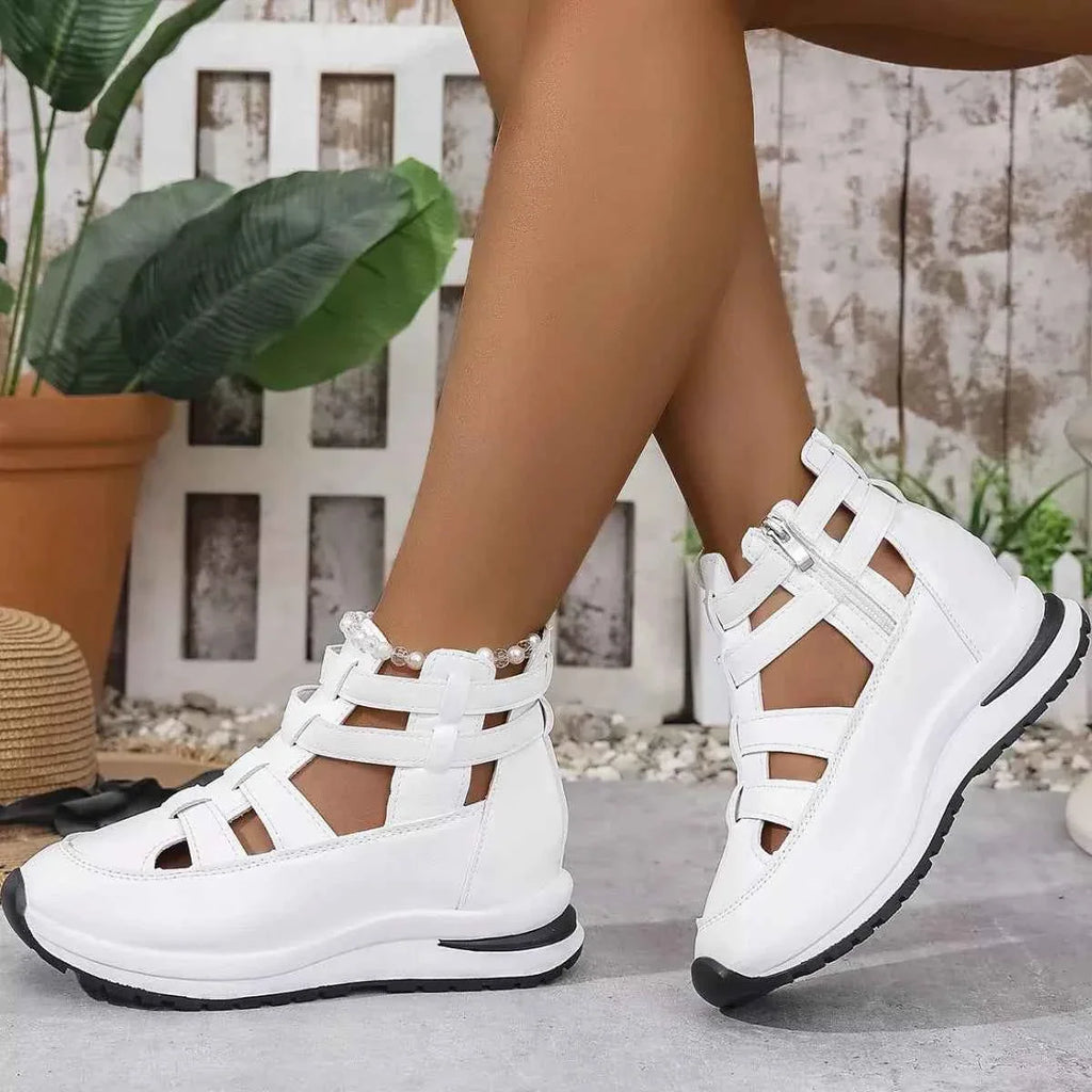 Women's Cutout Platform Sneakers | Low Heel PU Leather Shoes by Sarah Express