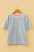 Stripe Contrast Crew Neck Drop Shoulder Tee