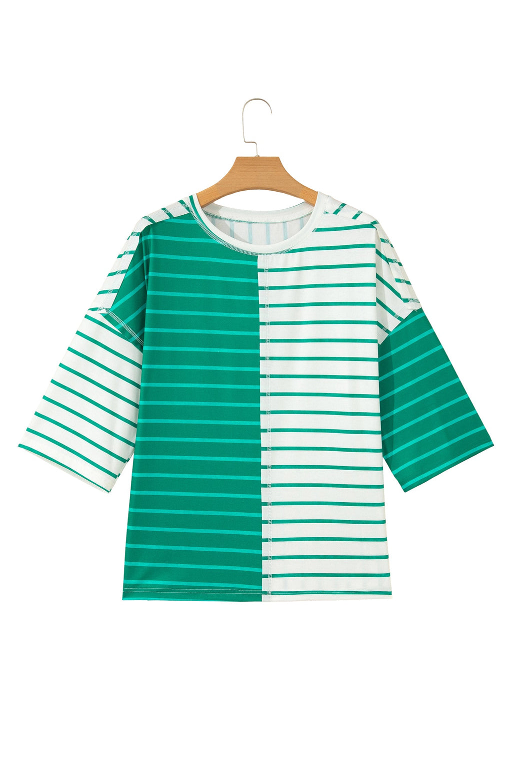 Stripe Colorblock 3/4 Sleeve Loose Tee