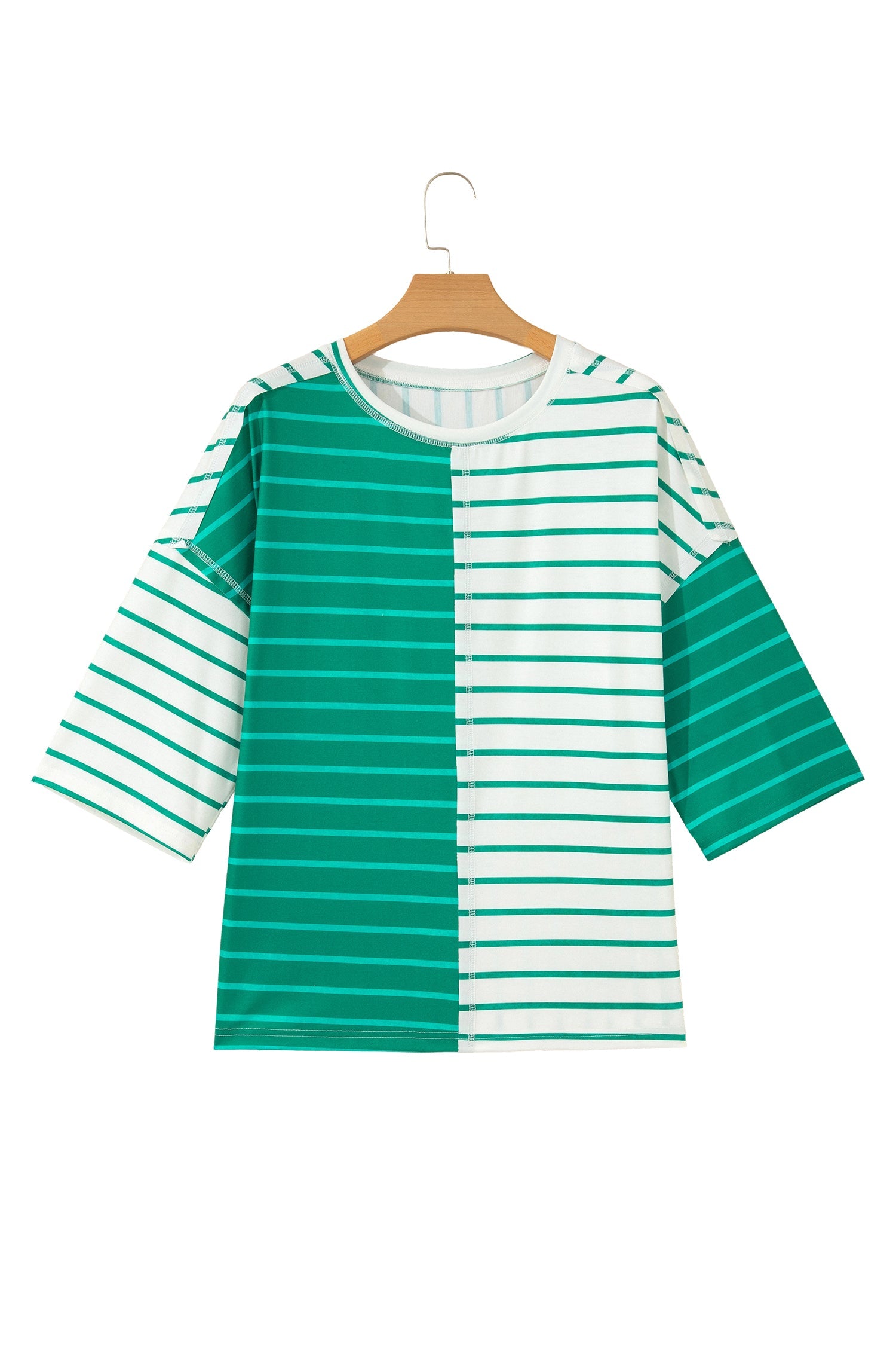 Stripe Colorblock 3/4 Sleeve Loose Tee