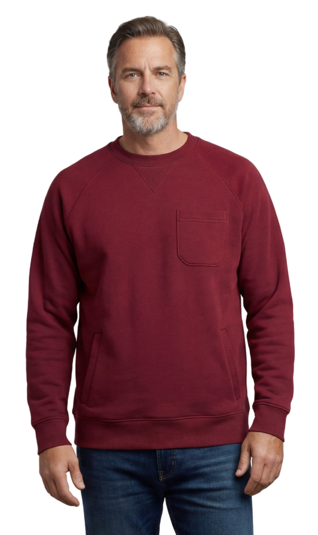 Mens 3-Pocket Fleece Sweatshirt with Raglan Seams, Chest Pocket and Tagless Neck by TURTLE BAY APPAREL