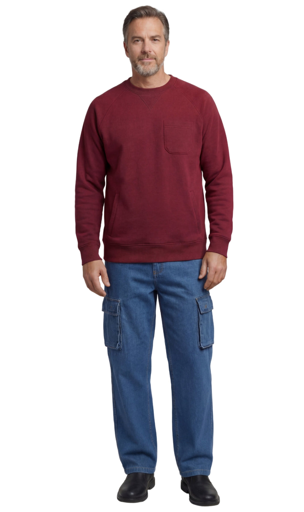Mens 3-Pocket Fleece Sweatshirt with Raglan Seams, Chest Pocket and Tagless Neck by TURTLE BAY APPAREL