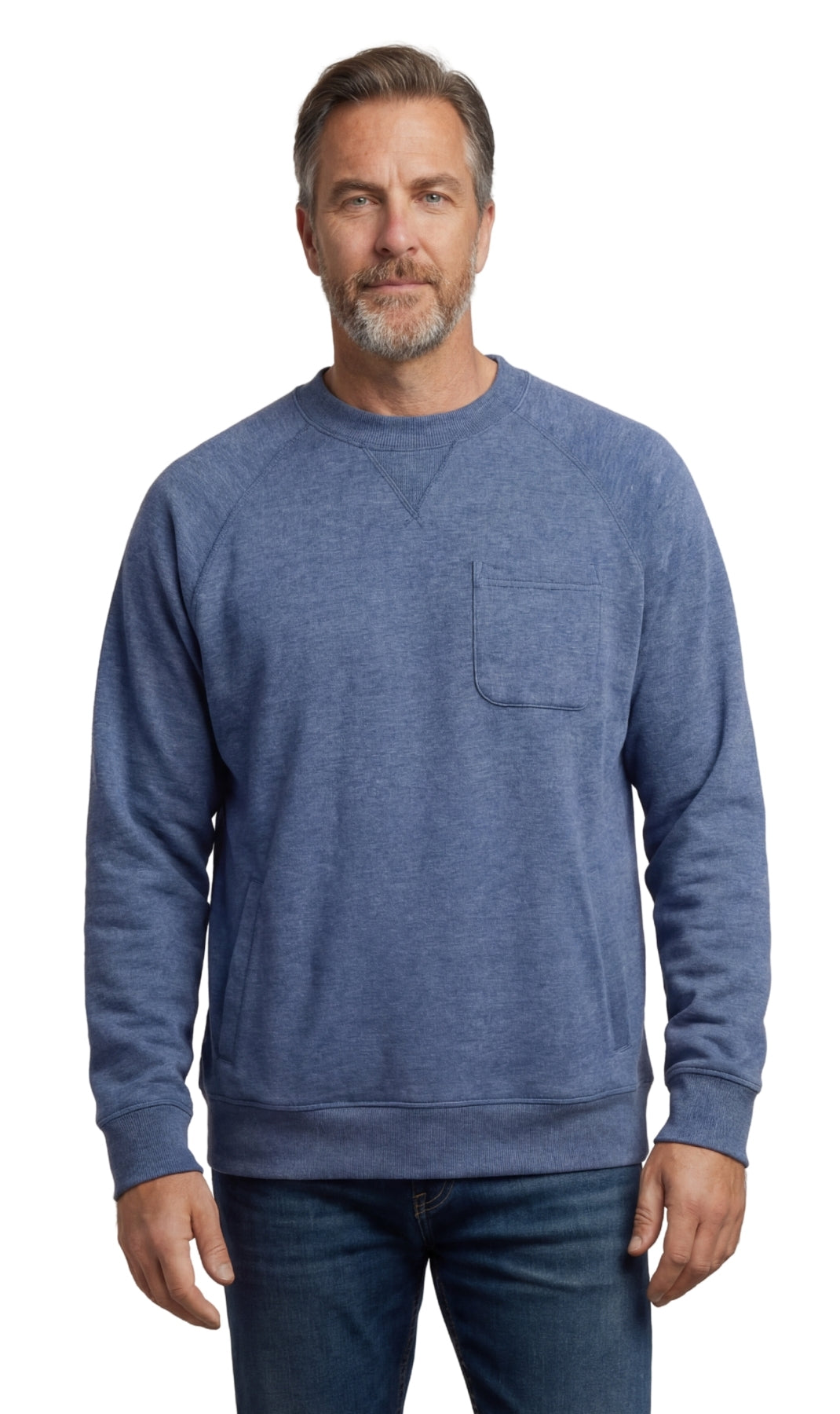 Mens 3-Pocket Fleece Sweatshirt with Raglan Seams, Chest Pocket and Tagless Neck by TURTLE BAY APPAREL