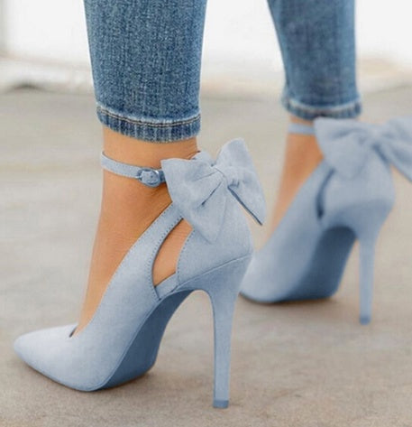 Women's Bow Pointed-Toe High Heels | Faux Leather Stiletto Sandals by Sarah Express