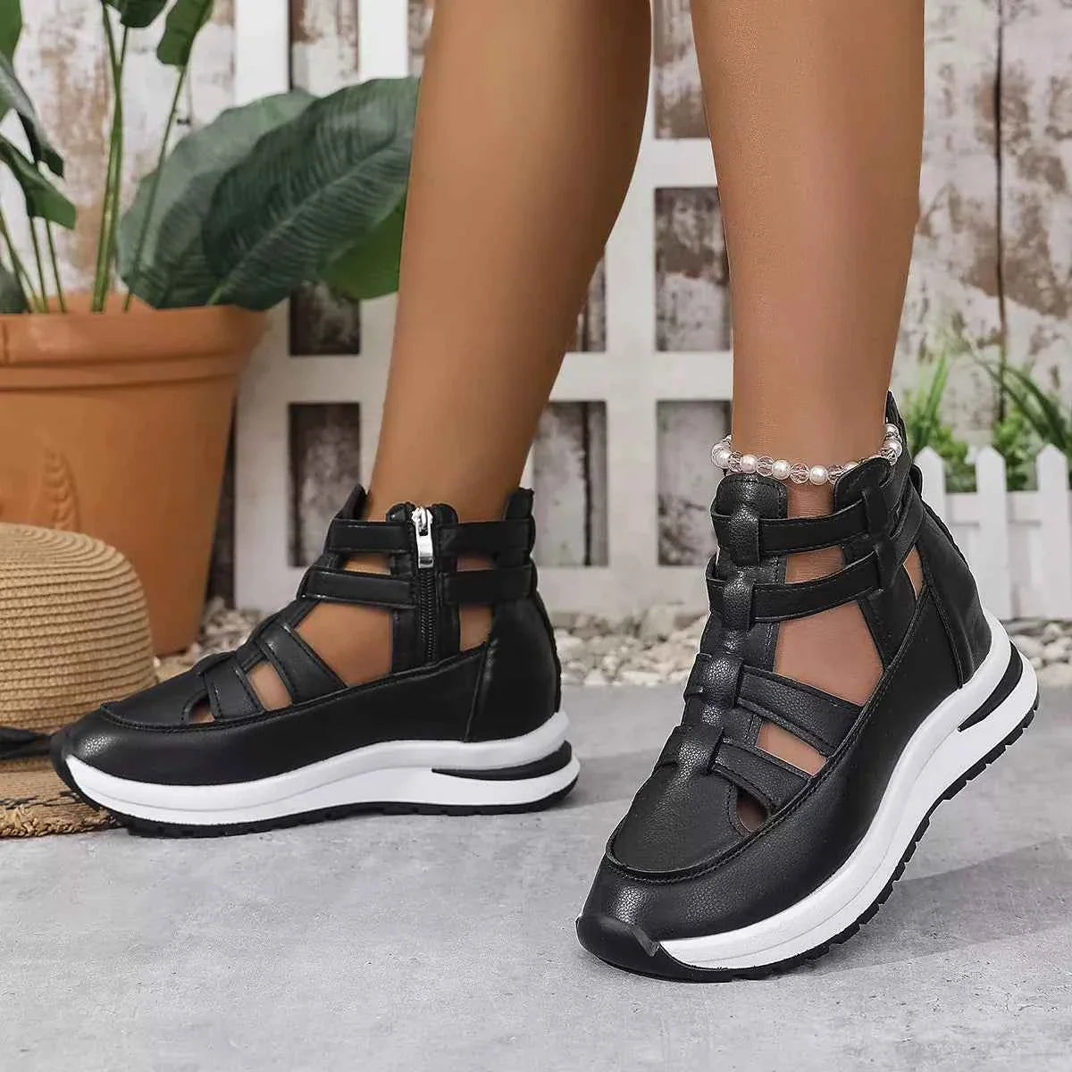 Women's Cutout Platform Sneakers | Low Heel PU Leather Shoes by Sarah Express