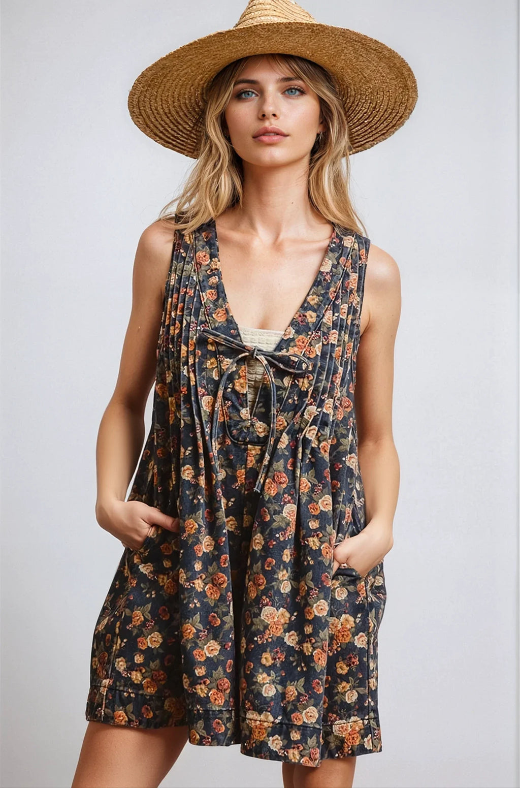 Vintage Bloom Denim Romper by Fitkitty Culture Athleisure Wear, Yoga Wear & Women's Clothing