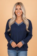 Polka Dot Patchwork Bow Tie V-Neck Top