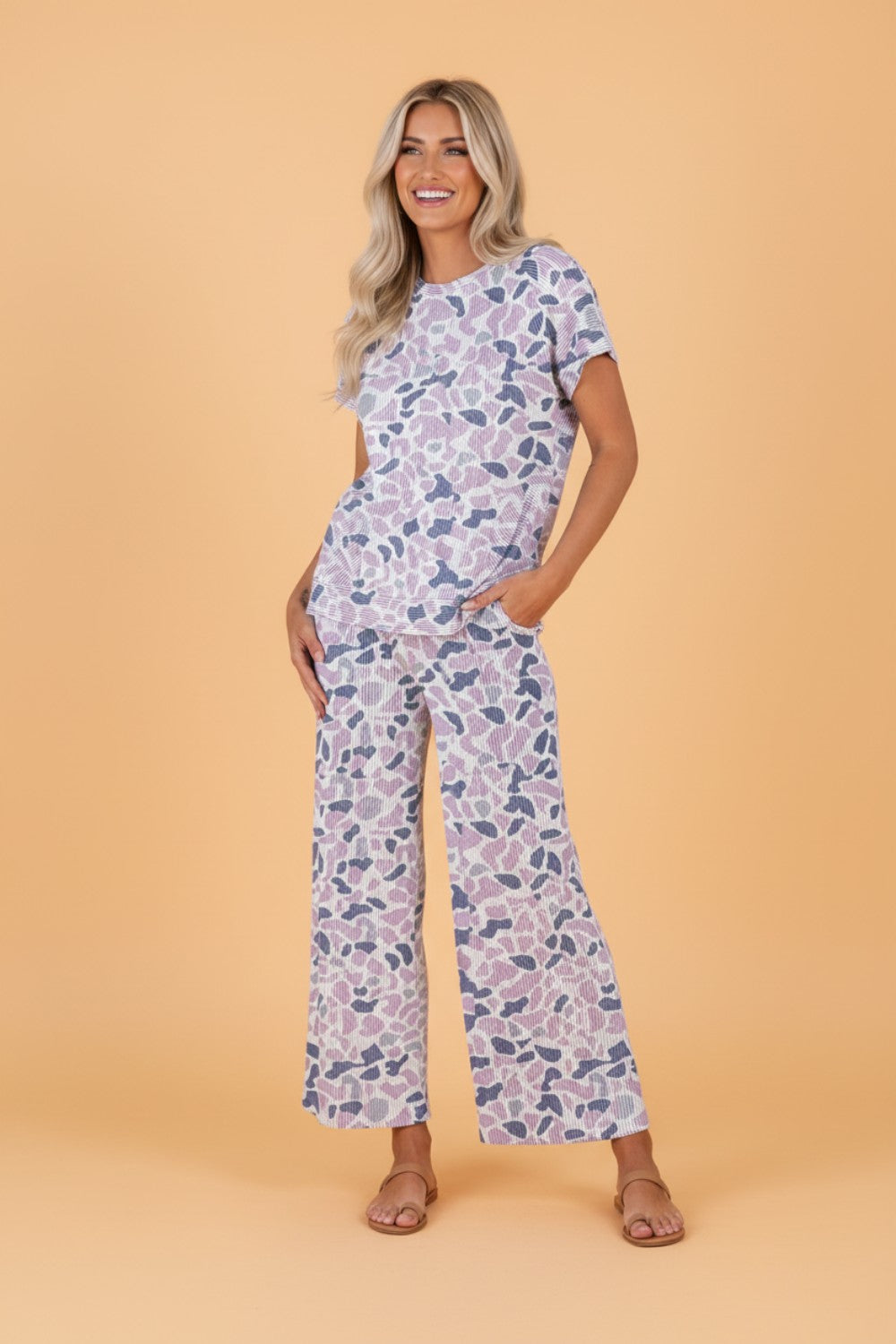 Camo Corded Knit Tee & Drawstring Pants Set