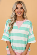 Stripe Exposed Seam Ribbed Patchwork Oversized Tee
