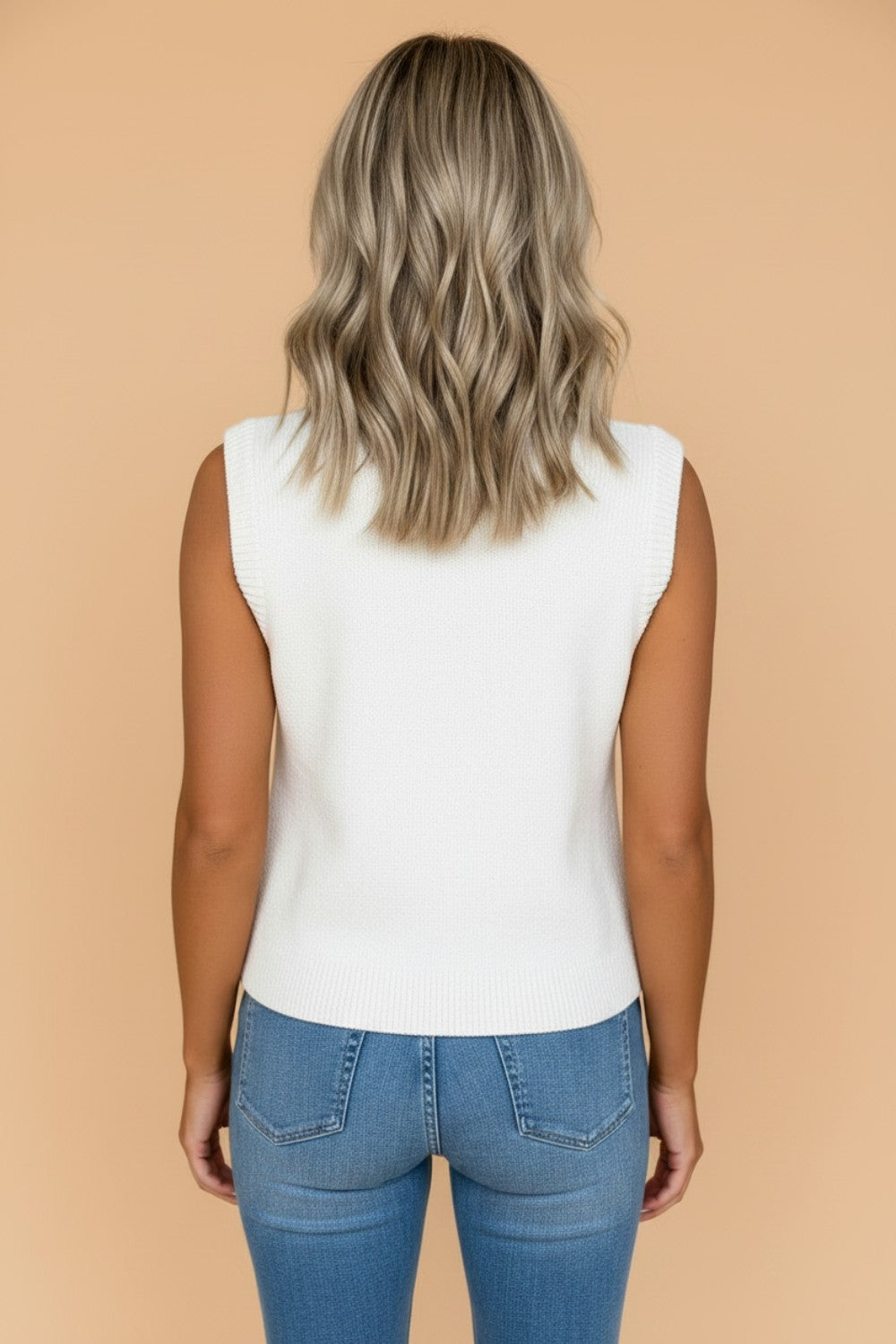 Solid Knit Sleeveless Button Front Pocketed Sweater