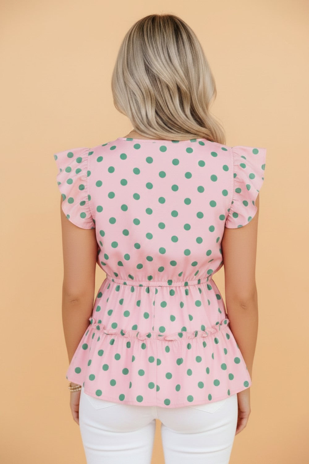 Polka Dot V-Neck Ruffle Tiered Babydoll Blouse